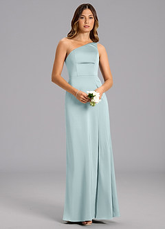 Azazie Phaedra Bridesmaid Dresses Mist A-Line One Shoulder Stretch Satin Dress image4