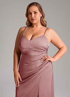 Azazie Azuree Bridesmaid Dresses Dusty Rose A-Line Pleated Stretch Satin Dress image14