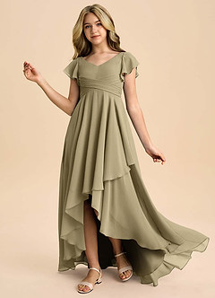 Azazie Caria Junior Moss Green A-Line Pleated Chiffon Dress image1