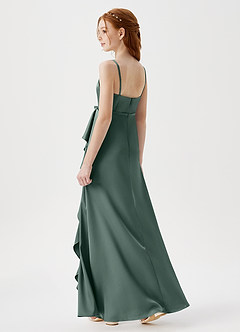 Azazie Kaylee Junior Robe Trapèze en Satin extensible avec ceinture Mousse De Mer image5