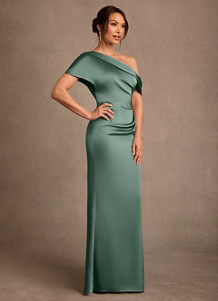 Azazie Rutha Mother of the Bride Dresses Eucalyptus Sheath One Shoulder Stretch Satin Dress image3
