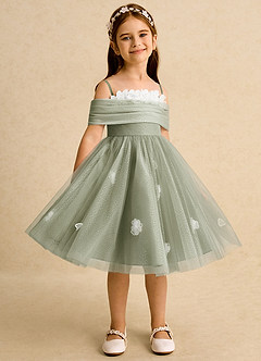 Azazie May Flower Girl Dresses Pistachio Ball-Gown Pleated Tulle Dress image3