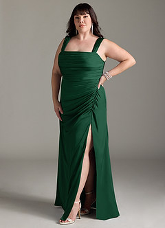 Azazie Jesaphine Bridesmaid Dresses Dark Green Sheath Bow Stretch Satin Dress image11