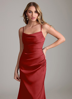 Azazie Lucille Bridesmaid Dresses Pomegranate Mermaid Strapless Stretch Satin Convertible Dress image5