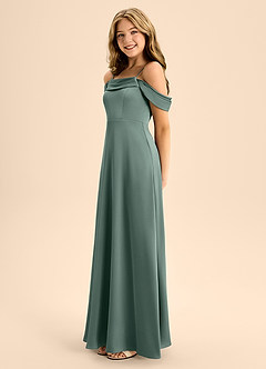 Azazie Anselie Junior Sea Moss A-Line Off the Shoulder Stretch Satin Dress image6