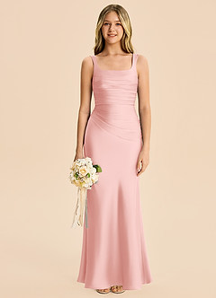 Azazie Agustina Junior Powder Pink Sheath Pleated Stretch Satin Dress image6