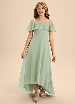 Azazie Maggie Junior Dusty Sage A-Line Off the Shoulder Chiffon Dress image5