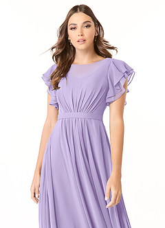 Azazie Daphne Bescheidene Brautjungfernkleider A-Linie Gekräuselt Chiffon Bodenlänge Kleid image4