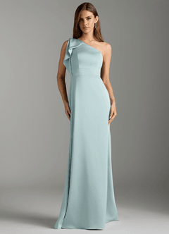 Azazie Rinna Bridesmaid Dresses Mist Mermaid Ruched Stretch Satin Dress image1