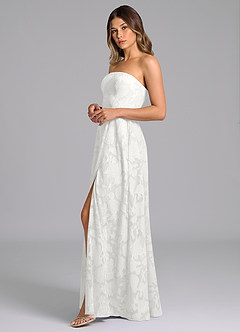 Azazie Wren Bridesmaid Dresses White A-Line Strapless Floral Burnout Dress image5