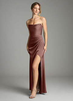 Azazie Leonis Bridesmaid Dresses Espresso Mermaid Pleated Stretch Satin Convertible Dress image1