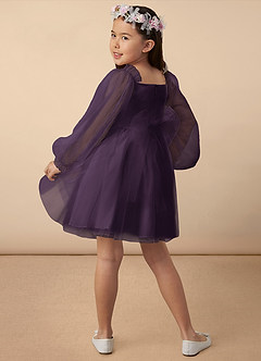 Azazie Aya Flower Girl Dresses Plum A-Line with Sleeves Tulle Dress image4