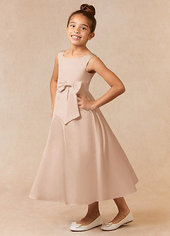 Azazie Lindy Flower Girl Dresses English Rose A-Line Pleated Matte Satin Dress image1