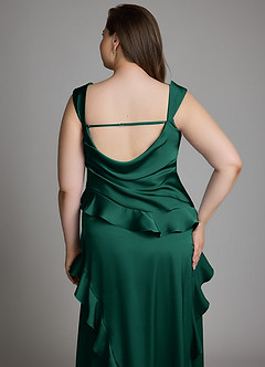 Azazie Sloane At-home Try On Dresses Emerald A-Line Sweetheart Neckline Stretch Satin Dress image10