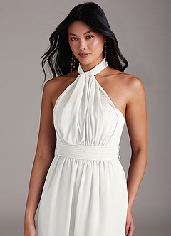 Azazie Lamara Bridesmaid Dresses White Off the Shoulder Chiffon Convertible Jumpsuit image2