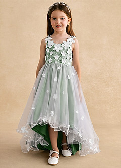 Azazie Celia vestidos de niña de las flores Vestido de Matcha de Tul de Corte En A con Encaje image7