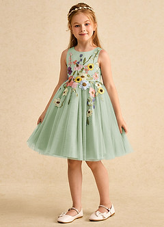Azazie Prima Flower Girl Dresses Dusty Sage A-Line Bow Tulle Dress image5