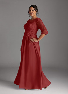 Azazie Mirielle Mother of the Bride Dresses Rust A-Line Scoop Lace Chiffon Dress image10