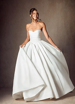 Azazie Celestia Wedding Dresses Diamond White Ball-Gown Strapless Matte Satin Dress image4