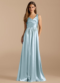 Azazie Keyla Vestidos de damas de honor Vestido de Azul Cielo de Satén Metálico de Corte en A con Plisado image1