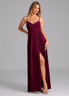 Azazie Zeya Vestidos de damas de honor Vestido de Cabernet de terciopelo de Corte en A con Plisado image5