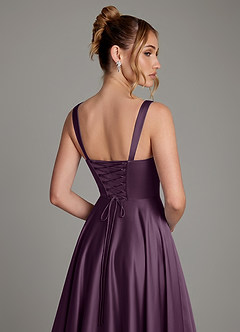 Azazie Azaria Bridesmaid Dresses Plum A-Line Corset Stretch Satin Dress image2