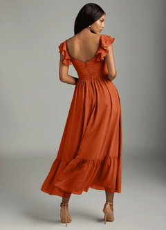 Azazie Anaya Bridesmaid Dresses Burnt Orange A-Line Pleated Chiffon Dress image5