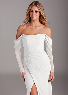 Azazie Hallie Brautjungfernkleider Meerjungfrau-Linie Langarm Chiffon Kleid Weiß image5