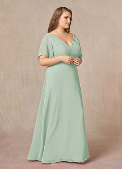 Azazie Alessa Mother of the Bride Dresses Agave A-Line V-Neck Pleated Chiffon Dress image10