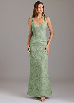 Azazie Denice Bridesmaid Dresses Dusty Sage A-Line Pleated Floral Burnout Dress image1