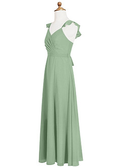 Azazie Emily Junior Robe Trapèze en Mousseline de soie Rayé Matcha image7