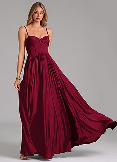 Azazie Tyla Bridesmaid Dresses Burgundy A-Line Sweetheart Neckline Stretch Satin Dress image5