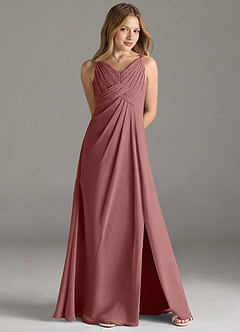 Azazie Maren Allure Junior Candy Pink A-Line Lace Chiffon Dress image4