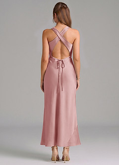 Azazie Evadne 신부 들러리 드레스 쉬스 주름진 스트레치 새틴 발목 길이 드레스 image5