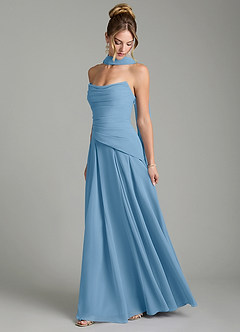 Azazie Gabriela Bridesmaid Dresses Steel Blue A-Line Corset Chiffon Dress image4