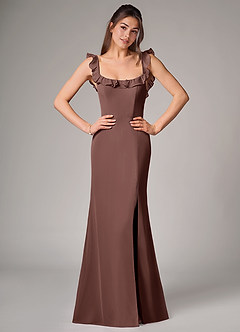 Azazie Callie Bridesmaid Dresses Espresso Mermaid Side Slit Chiffon Convertible Dress image1