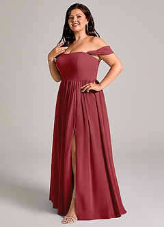 Azazie Calianna Bridesmaid Dresses Pomegranate A-Line Off the Shoulder Chiffon Convertible Dress image10