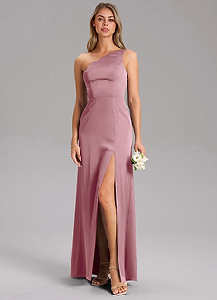 Azazie Phaedra Bridesmaid Dresses Vintage Mauve A-Line One Shoulder Stretch Satin Dress image3