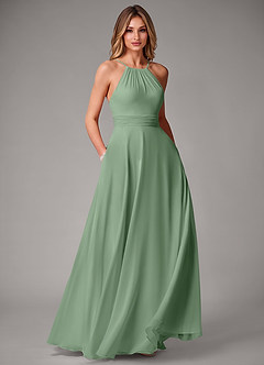 Azazie Amalia Robes de demoiselle d'honneur Robe Trapèze en Mousseline de soie Plissée Matcha image1