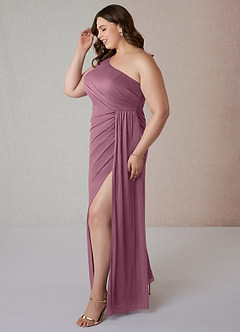 Azazie Jhene Bridesmaid Dresses Vintage Mauve Sheath One Shoulder Mesh Dress image9