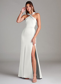 Azazie Rue Vestidos de damas de honor Vestido de Blanco de Satén Elástico de Corte Sirena con Plisado image1