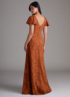 Azazie Soren Robes de demoiselle d'honneur Robe Trapèze en Blumen-Burnout Plissée Orange Brûlée image3