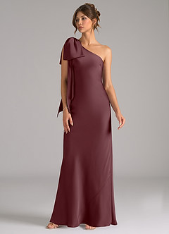 Azazie Capri Jurken voor bruidsmeisjes Jurk van Stretch Satijn met Zeemeermin One-Shoulder Sangria image4
