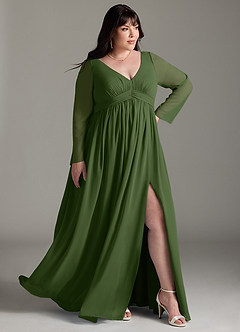 Azazie Teton Maternity Bridesmaid Dresses A-Line Long Sleeve Chiffon Floor-Length Dress image11