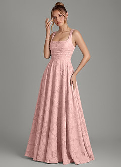 Azazie Azaria Bridesmaid Dresses Powder Pink A-Line Corset Floral Burnout Dress image3
