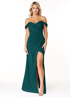 Azazie Tessa Bridesmaid Dresses Peacock Sheath Sweetheart Off-The-Shoulder Mesh Convertible Dress image1