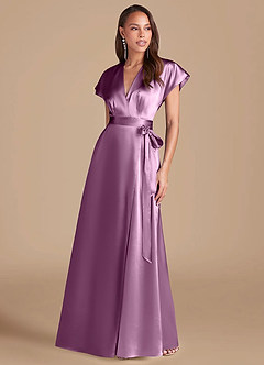 Azazie Nico Robes de demoiselle d'honneur Robe Trapèze en Satiné métallisé Plissée Glycine image1