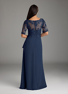 Azazie Amedeus Mother of the Bride Dresses Dark Navy A-Line V-Neck Lace Chiffon Dress image4