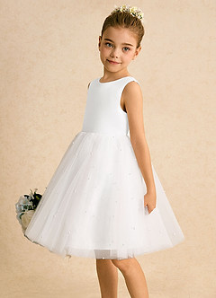 Azazie Esme Flower Girl Dresses White Ball-Gown Bow Tulle Dress image4
