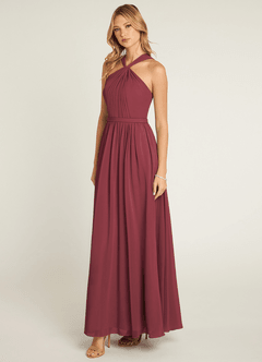 Azazie Jacey At-home Try On Dresses Desert Rose A-Line Pleated Chiffon Dress image3